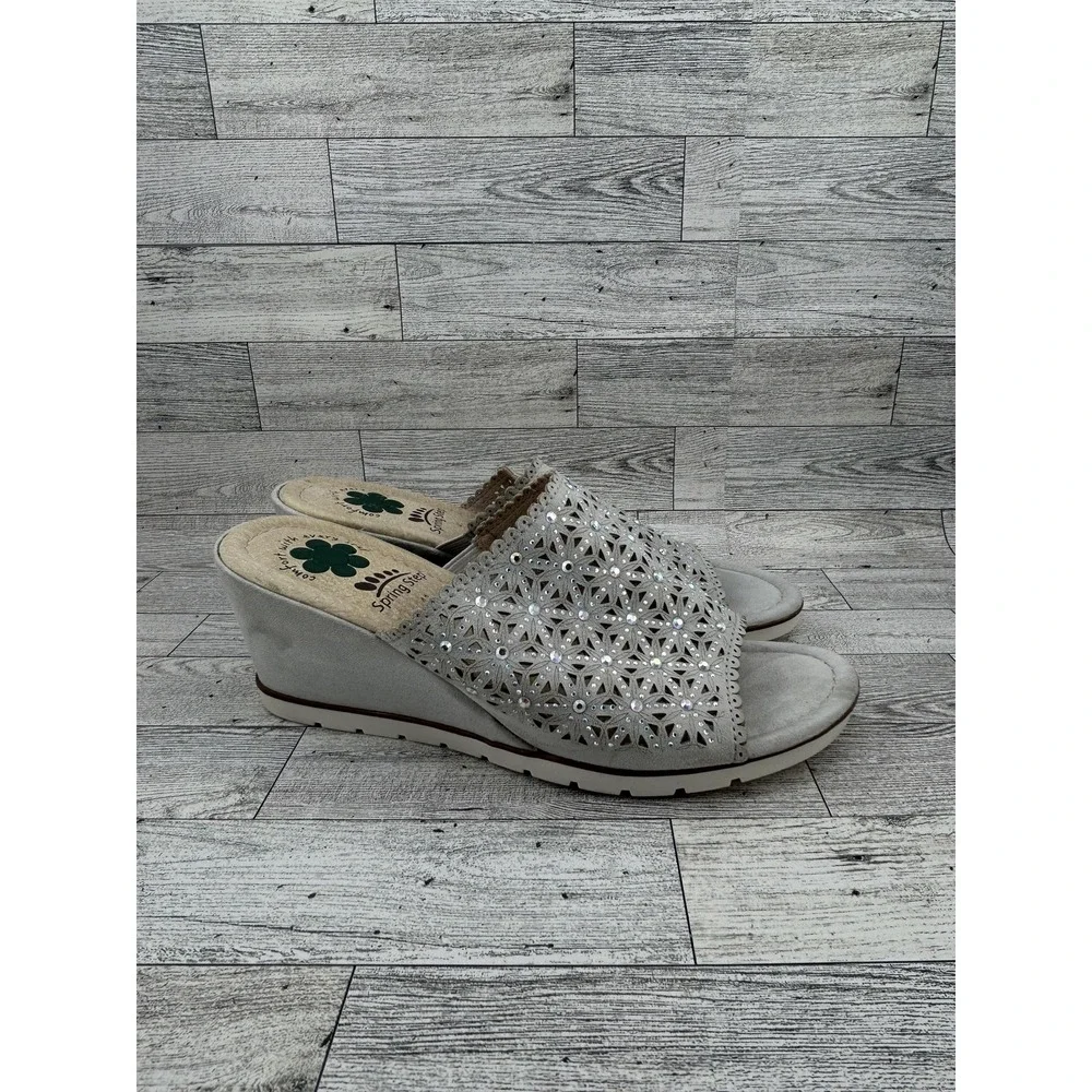 Spring Step Shoes Womens Size 41 Wedge Slide Sandals Laser‎ Cut Sparkle Comfort